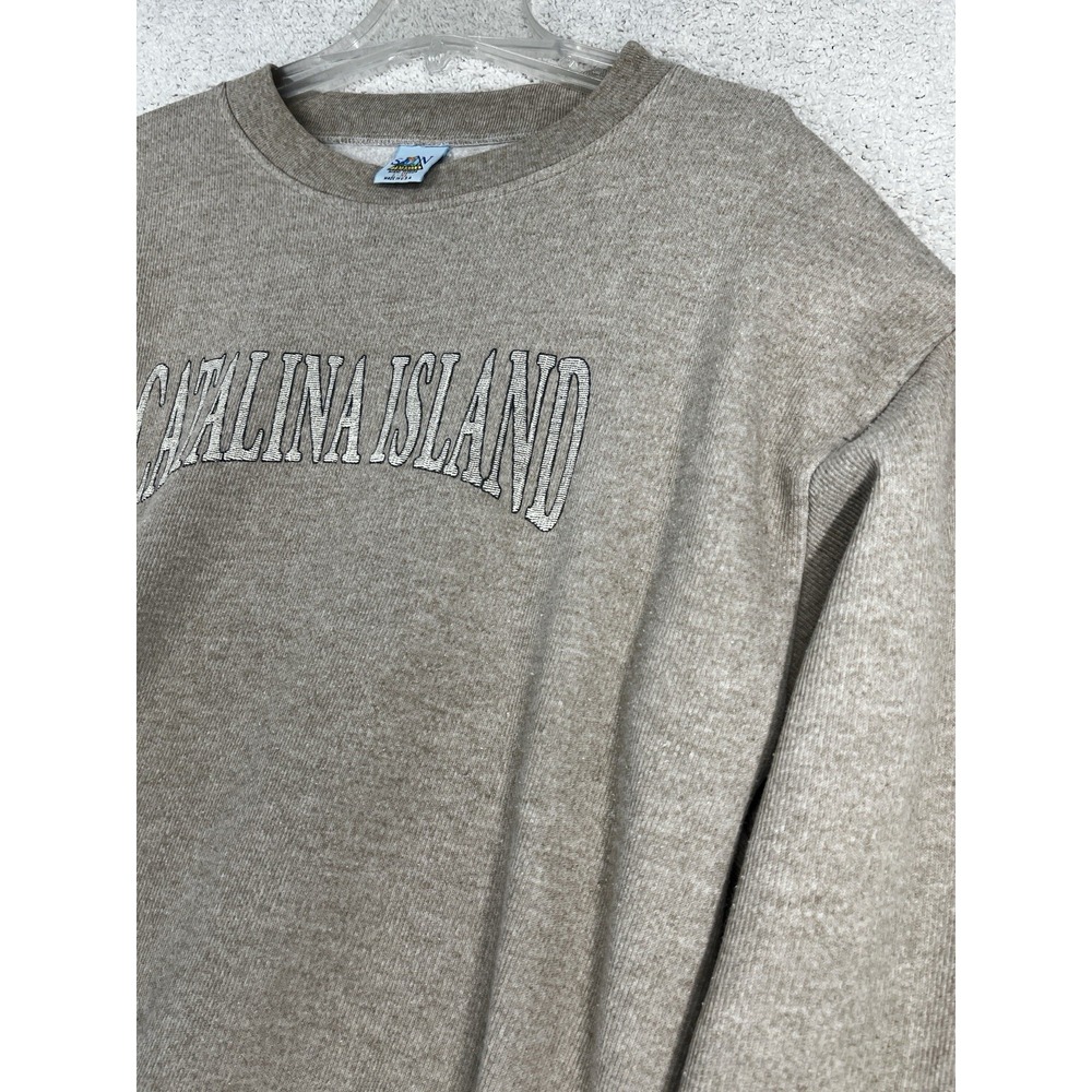 Sun Triangle Sweatshirt Mens L Catalina Island Ribbed Tan Beige Made in USA VTG - Picture 5 of 16